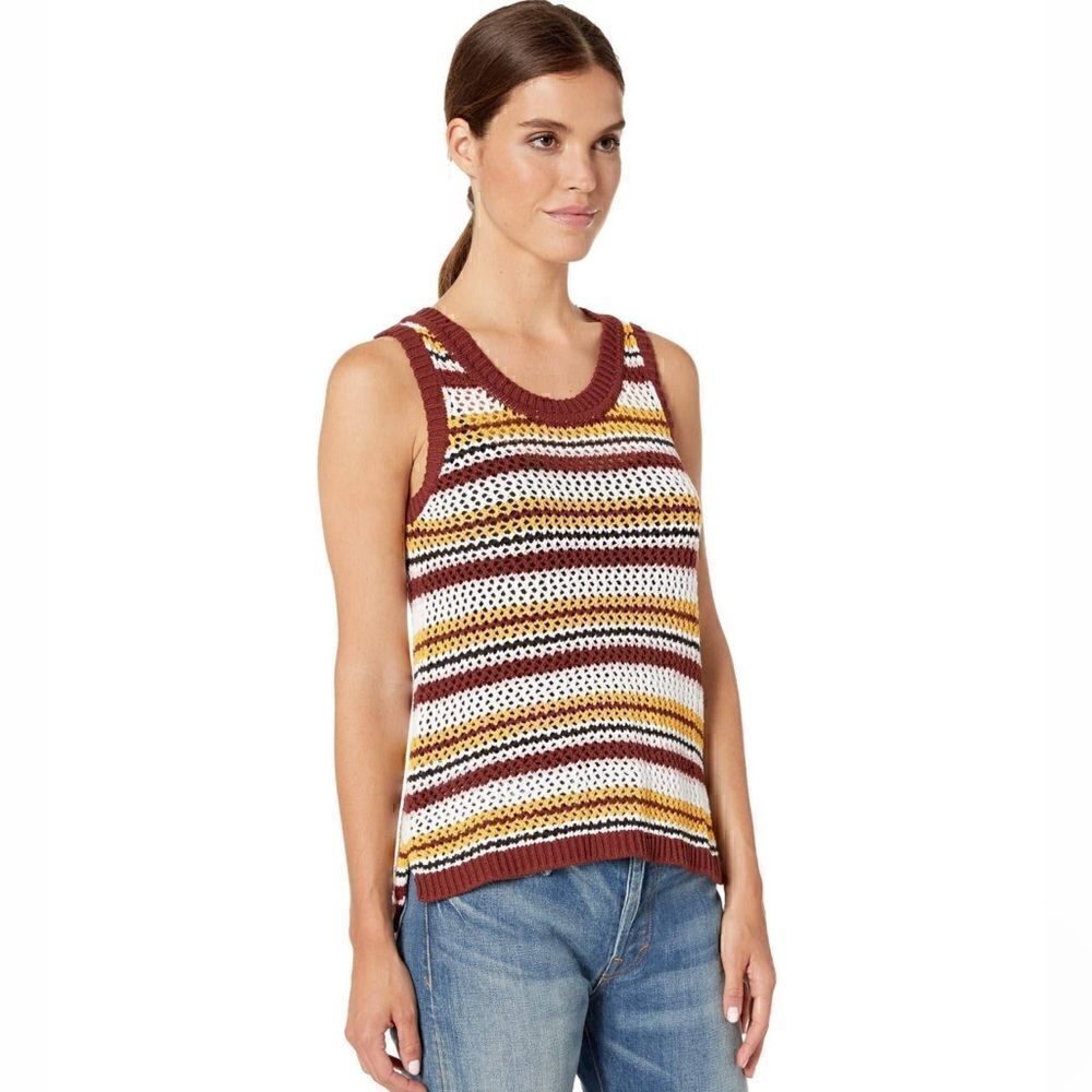 Sanctuary Women's Sunland Stripe Shell Crochet Tank Top Henna Size Small
